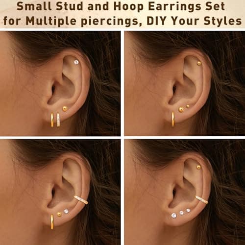 Adramata 12 Paires Boucles d'Oreilles Femme Acier Inoxydable Hypoallergéniques Cartilage Piercing Helix Or Argent Recycl