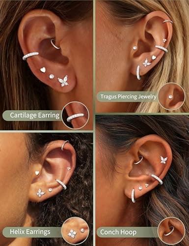 Adramata Piercings Oreilles Acier Inoxydable Boucles Femme Sans Fil Tragus Conch Nez Labret Cartilage