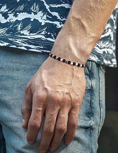 Bracelet Chriscoco Homme Femme Perle Pierre Naturelle Turquoise Oeil de Tigre 4MM Argent Acier Inoxydable Modeㇼ fashiona
