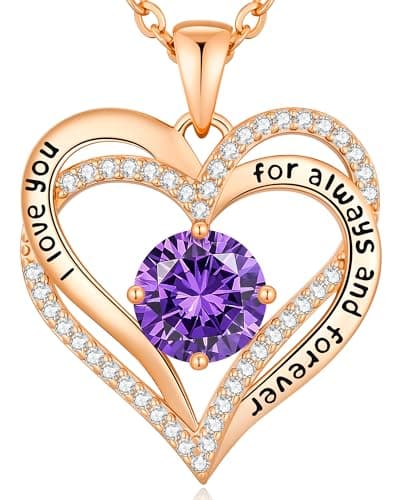 Collier Femme Coeur Pierre de Naissance, Bijoux Cadeau Fête des Mères Anniversaire Graduation Maman Noël Saint Valentin — Or Rose 02