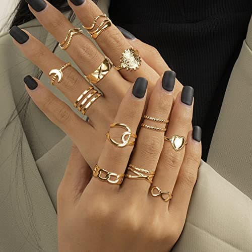 Adramata 12Pcs Bagues Femme Inoxydables Boho minimalistes Coeurs Infinis Reglables Or Argent Boho Bagues Femme Empilable