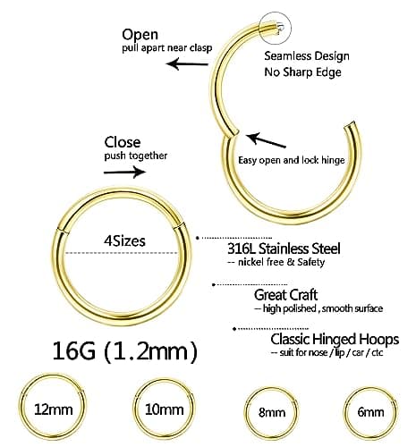 JeweBella Piercings 16 Pièces Nez Anneaux Acier Chirurgical Segment Fer à Cheval 6-12mm  
JeweBella Piercings Anneaux Ne