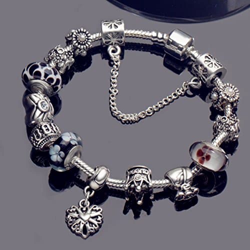 ATE A TE® Bijou de bracelet « Fleur » en verre avec chaîne de sécurité, 18 cm/20 cm - Accessoire de mode pour femme - Él