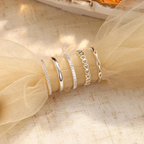 Adramata Or Bague Femme Reglable 14K Plaqué Minimale Empilable Argent/Or Recycled 5Pcs Ensemble Ouvert pour Fille