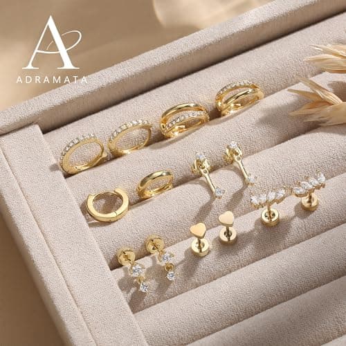 Adramata 7 Paires de Boucles d'Oreilles Or Acier Inoxydable Piercing Tragus Hypoallergénique pour Femme Bijoux Femme Fil