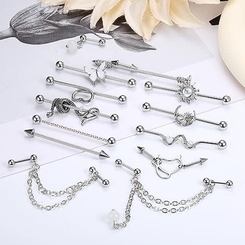 Piercings Industriels Adramata 14G 16G Acier Chirurgical Bijoux Cartilage Helix Or et Argent Recyclés Standard 100