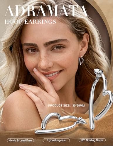 Adramata Boucles d'Oreilles Femme Argent 925 et Or Plaquées 14K Créoles en Forme de Cœur Boucles d'Oreilles Pendantes Fa