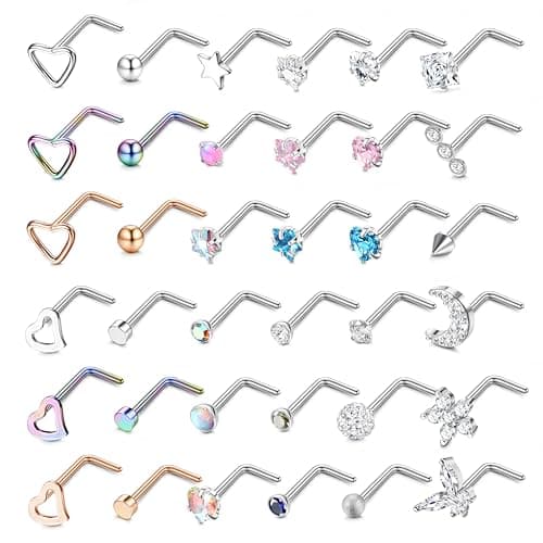 LOLIAS Piercing Nez Acier Chirurgical Femme Screw Piercing Nez Diamond CZ Nostril Piercing Standard 100 — L-Forme