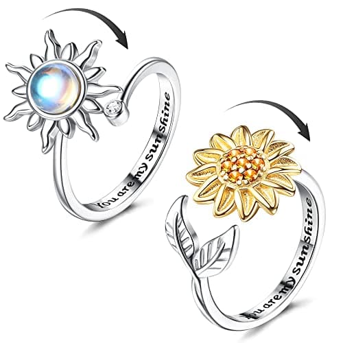 Adramata Anti Stress Bagues pour Femme Ajustement Pierre de Lune Réglable Ouverts Anti Anxiété venta américaine — Tournesol
