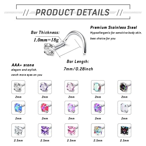 Milacolato Piercing Nez en Acier Inoxydable pour Femme Homme | Anneau Hypoallergénique 18G | Bijoux Nez Anneau Droit 15P