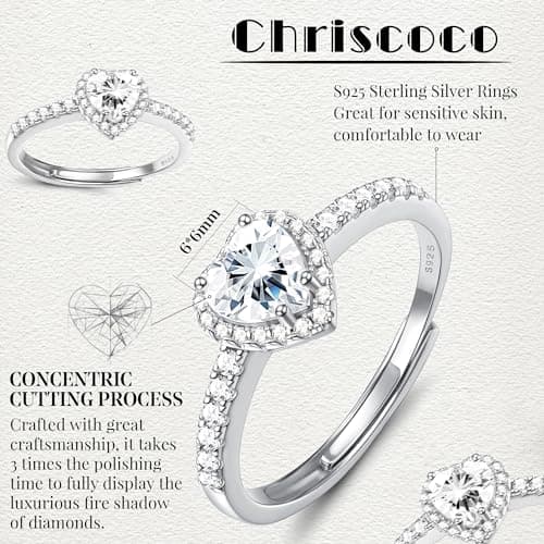 Bague Femme Or Argent 925 Reglable Coeur Zircone Cubique Boîte Bijoux