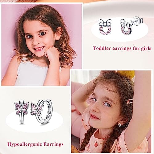 Adramata 4 Paires Boucles d'oreilles en Argent Sterling 925 Hypoallergéniques pour Filles Créoles Coeur Papillon Zircone