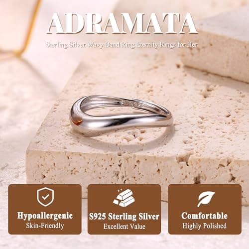 Bague Argent 925 Adramata Reglable Femme Fiançailles Alliance Empilable Ondulée, Cadeaux de Bijoux (Or/Argent/Or Rose) É