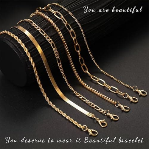 ZEPIQOR Chaîne Bracelets Or 14K Réglable Acier Inoxydable Serpent Empilables Fantaisie pour Femmes Accessoire de Mode Él