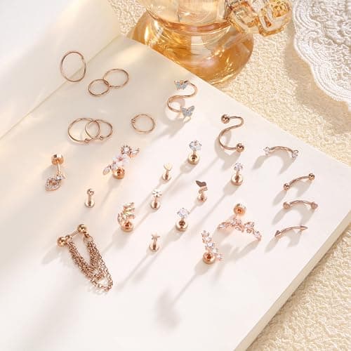 Adramata 16G Piercing Oreille Acier Inoxydable Boucles d'Oreilles Femme | Helix Or Argent | Créoles Piercing Conch Daith