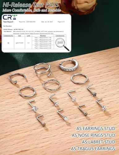 Adramata Or 14K Piercing Nez Acier Chirurgical Hypoallergénique pour Femmes Hommes Anneau de Nez CZ Coeur 20G (14Pcs) Pi