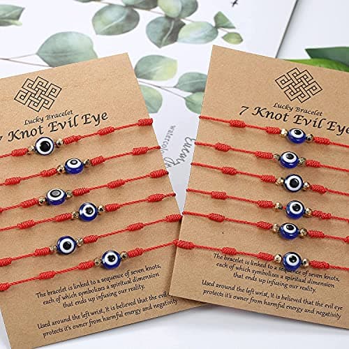 Adramata 12 Pcs Mauvais Œil Hamsa Chakra Bracelets Réglables pour Femme et Homme Ports Bonheur Bijoux Turquoise Rouge No