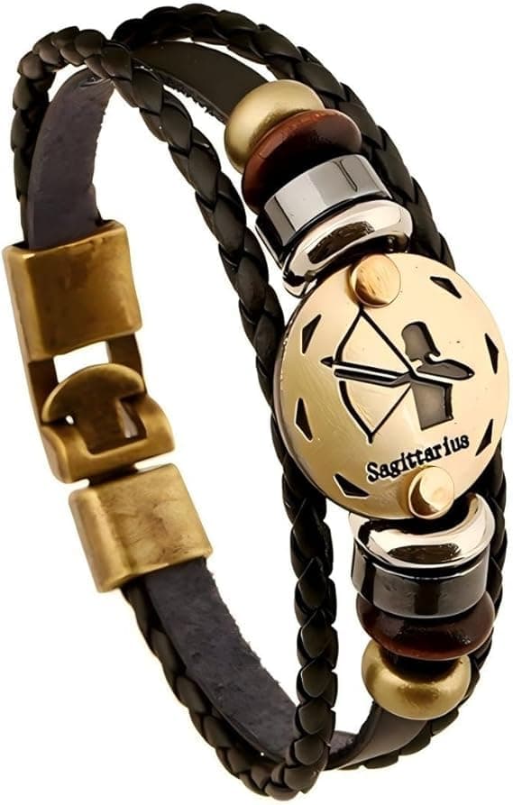 URBAN SPARKS 12 constellations bracelet en cuir tressé avec fermerture magnétique pour homme - Longueur 21 cm - Accessoi — Sagittaire