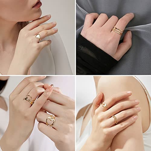 Adramata 12Pcs Bagues Femme Inoxydables Boho minimalistes Coeurs Infinis Reglables Or Argent Boho Bagues Femme Empilable