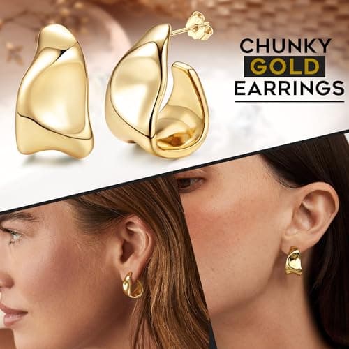 Adramata Boucles d'Oreilles Or Femme Grosses Boucles d'Oreille Argent 925 Plaquées Or 14 Carats Recycled Standard 100
Ad
