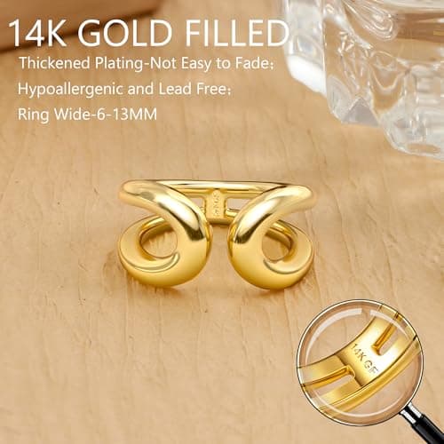 Bague Or Bague Grosse Remplie d'Or 14 Carats Femme Déclaration Épaisses Empilables Double Couche Pouce Ouvert Bijoux en