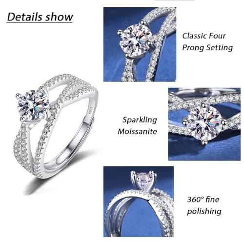 TOEECY Bague Femme Argent 925 Sterling Zircone Cubique Moissanite Épouse Anniversaire Fiançailles Promesse