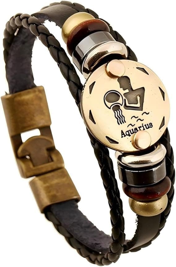 URBAN SPARKS 12 constellations bracelet en cuir tressé avec fermerture magnétique pour homme - Longueur 21 cm - Accessoi — Verseau