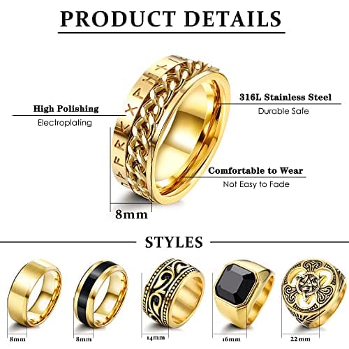 Adramata Bague Acier Inoxydable Vintage Motard pour Homme