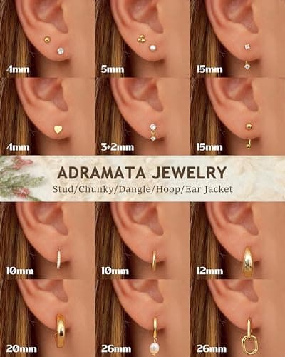 Adramata 14 Pairs Boucles d'Oreilles Femme Plaquées Or 14K Hypoallergénique Boucles d'Oreilles Pendantes Helix Tragus Pi