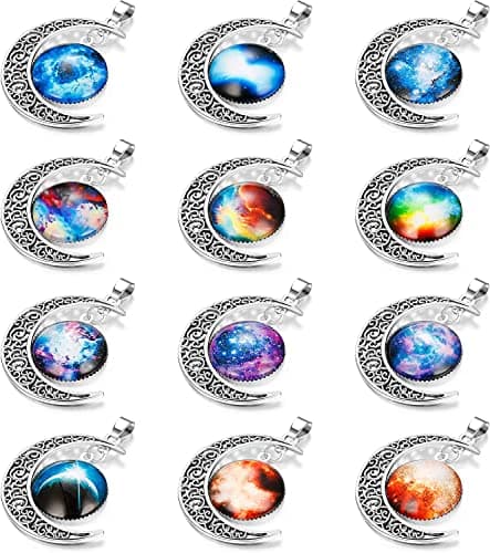 Adramata 12 Pcs Croissant de Lune Pendentif Colliers pour Femmes Meilleur Ami Bijoux Planète Ensemble d'Amitié Cadeaux F