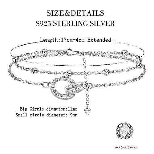 Bracelet Bijoux en Argent Sterling 925 Femme Soeur Mignon Cadeaux d'Anniversaire biedant un Design Élégant et Élancé;cha