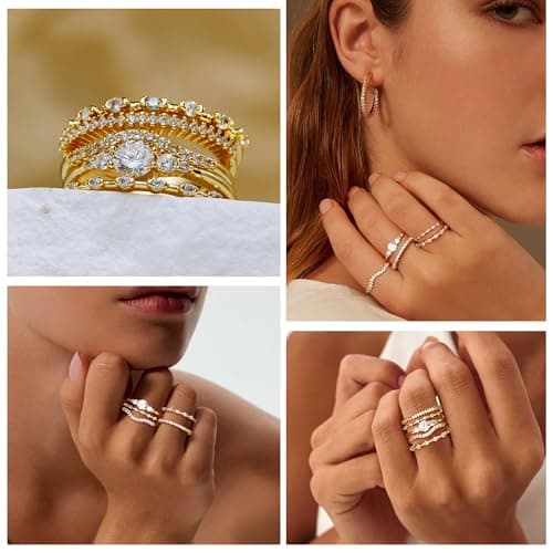 LOLIAS Bagues Or 14K Plaquées Stackable avec Zircone Cubique pour Femmes - Bagues Empilables Articulées Modeles Trendy p