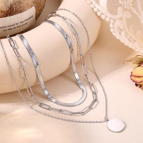 Collier Femme Acier Inoxydable Plaqué Or 14K Réglable Empilable Pièce Croix Coeur
