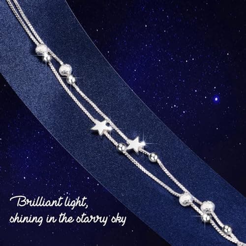 Bracelet Argent 925 VGWON Femme Étoiles Perles Cadeau Adolescentes Personalisé Longueur Réglable