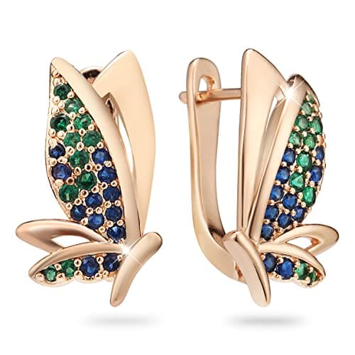 Richapex Boucles d'oreilles femme or 18 Carat Tendance Huggie Hoop Hypoallergénique pour Femmesbijoux avec Zirconium Cub — Green