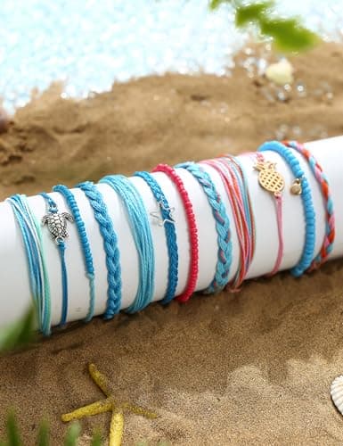 Adramata 24 Pièces Bracelets Fantaisie pour Femme Épingle des Trendsetters Plage Océan Boho Vibes Bracelets Réglables Fa