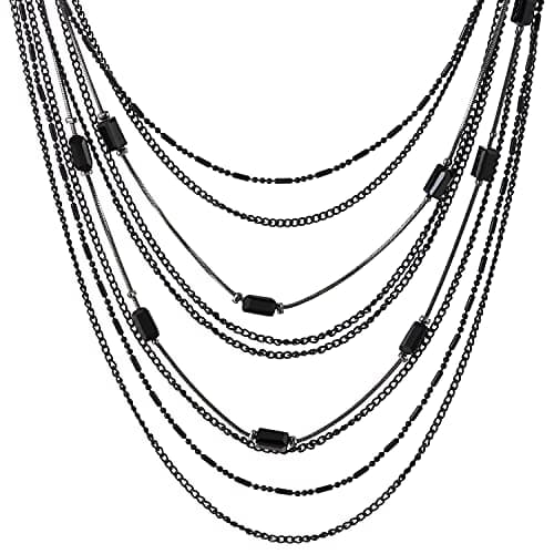 COOLSTEELANDBEYOND Déclaration Choker Collier Cascade Multi Couches Chaîne pour Femmes ModeUSES EveilBienfait 16-18CM Lo