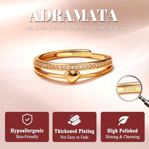 Adramata Bague Argent 925 Femme Reglable Cligée Or 14K Empilablediamond Feminine Bague de Fiancailles Promesse Mariage B