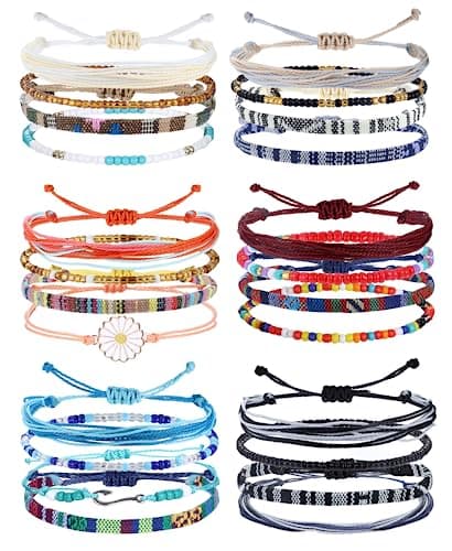 Adramata 24 Pièces Bracelets Fantaisie pour Femme Épingle des Trendsetters Plage Océan Boho Vibes Bracelets Réglables Fa — Bracelet B