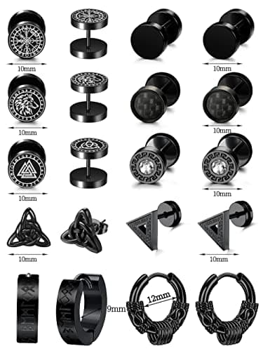 Adramata Piercings Acier Inoxydable Boucles d'Oreilles pour Viking Homme 10 Paire 10mm Cartilage Tragus Recycled Claim S