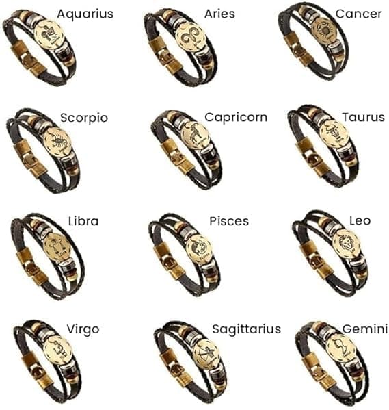 URBAN SPARKS 12 constellations bracelet en cuir tressé avec fermerture magnétique pour homme - Longueur 21 cm - Accessoi