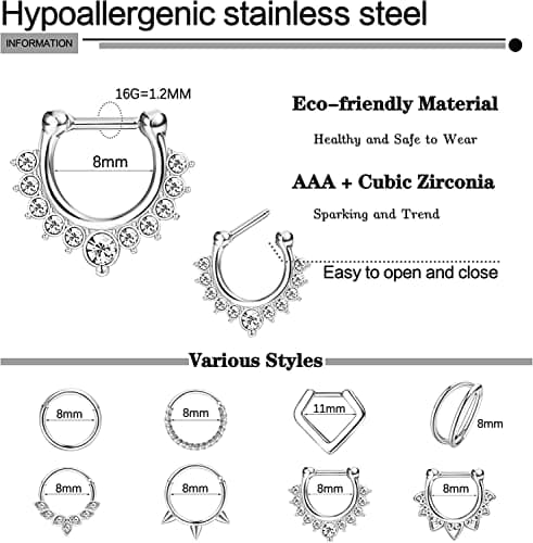 Adramata Septum Piercings 16G 8MM Bijoux, Hommes et Femmespour Accessoires Piercings, Écrous et Boucles d'OreillesRARÉFI