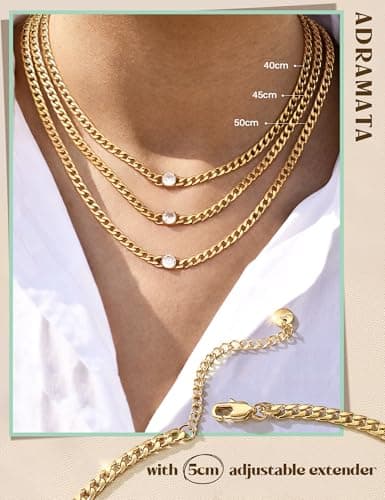 Colliers et Bracelets Cubain Adramata Chaîne Inoxydable Or 14K Femme Homme - Set Bijoux Zirconia |5MM - Collier Longueur