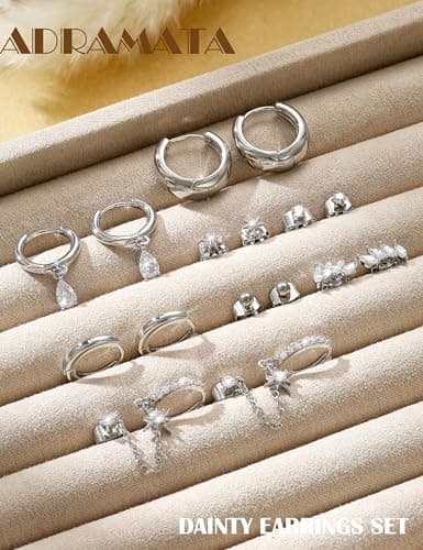 Adramata Boucles d'Oreilles Femme Or Argent Acier Inoxydable 8Pairs Or Argent Piercings Boucles d'Oreilles Femme Clous T