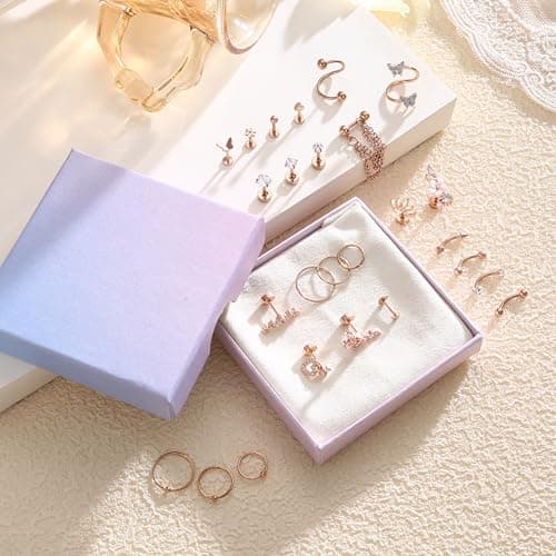 Adramata 16G Piercing Oreille Acier Inoxydable Boucles d'Oreilles Femme | Helix Or Argent | Créoles Piercing Conch Daith