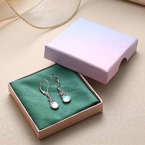 Adramata Boucles d'Oreilles Argent Sterling 925 pour Femmeuspendues en Pierre de Lune - Vintage Fantaisie - Cadeau Recyc