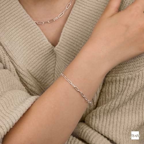 Amberta Bracelet Trombone en Argent Sterling 925 pour Femme | Bracelet Chaîne Massif | Accessoire pour Homme et Femme 18