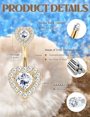 ANNÉE 2023 Adramata 14G Acier Chirurgical Piercings Nombril Hypoallergénique Strass Or Rose
