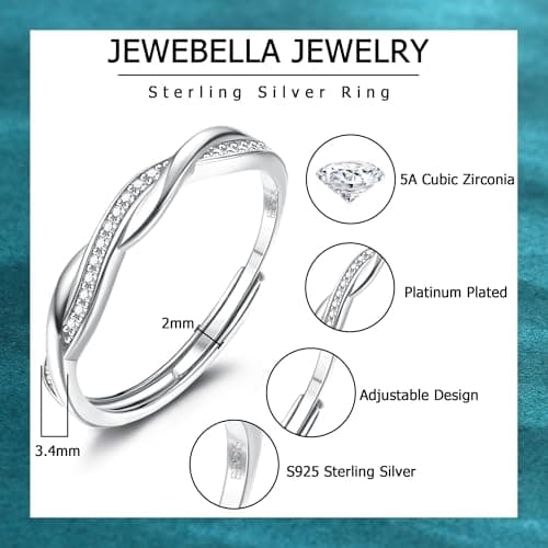 JeweBella Bague Réglable Empilable Femme Argent 925 Bague de Fiançailles Mariage Anniversaire Bague Pouce Or Rose Or Bij