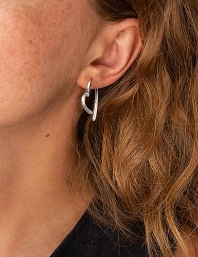 Adramata Boucles d'Oreilles Femme Argent 925 et Or Plaquées 14K Créoles en Forme de Cœur Boucles d'Oreilles Pendantes Fa
